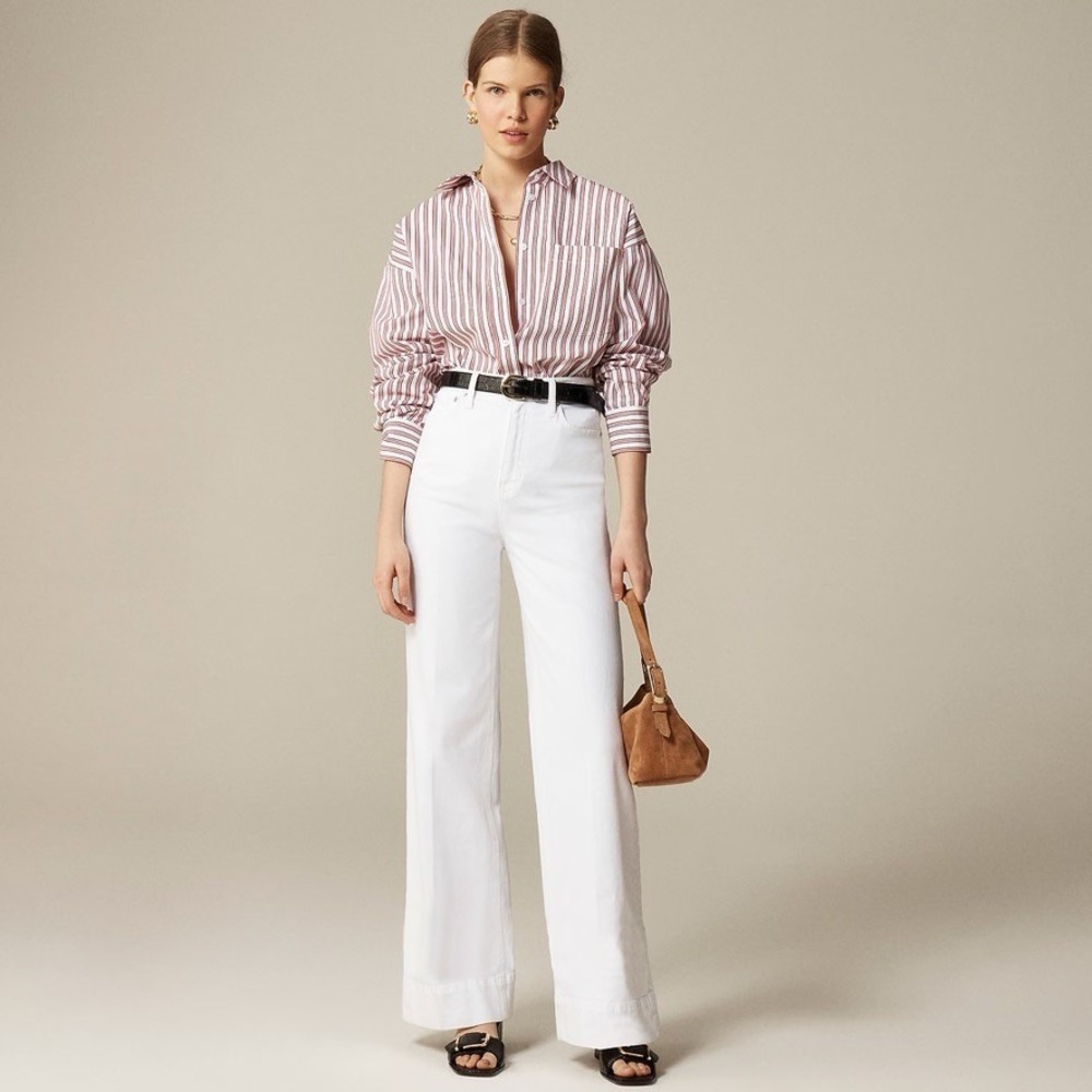 NWT!! J. CREW New High-Rise Denim Trouser Jeans White '96 Wide Leg Retro Size 32
